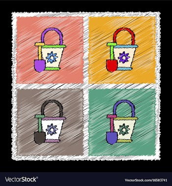 Set of flat shading style icons shovel and bucket vector image