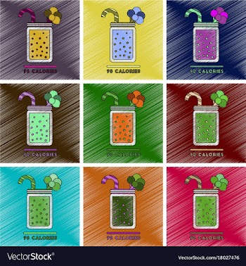 Set of flat shading style icons smoothies broccoli vector image