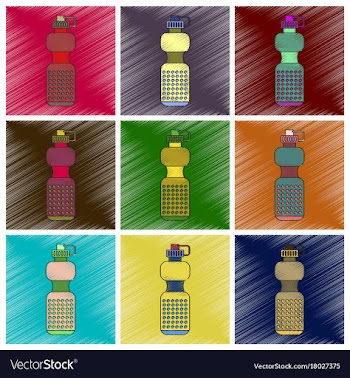 Set of flat shading style icons sports bottle vector image