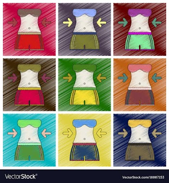 Set of flat shading style icons woman body diet vector image