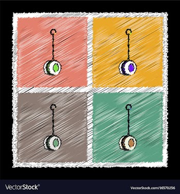 Set of flat shading style icons yo yo toy vector image