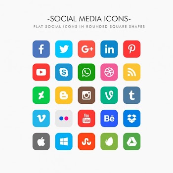 Set of flat social media icons Free Vector