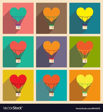 Set of flat web icons with long shadow air balloon vector image
