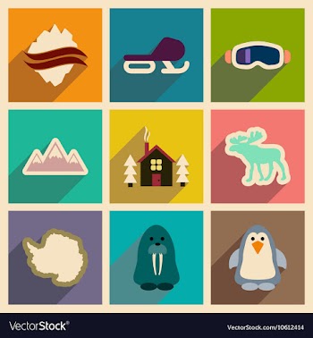 Set of flat web icons with long shadow Arctic vector image