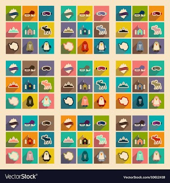 Set of flat web icons with long shadow Arctic vector image