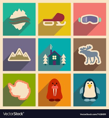Set of flat web icons with long shadow Arctic vector image