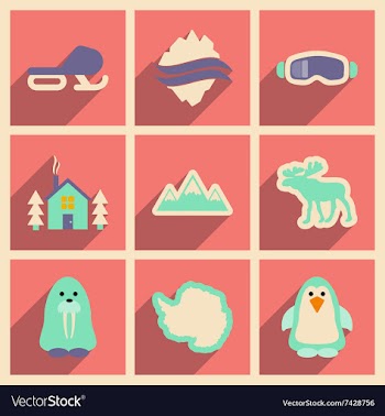 Set of flat web icons with long shadow Arctic vector image