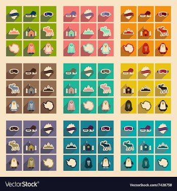 Set of flat web icons with long shadow Arctic vector image