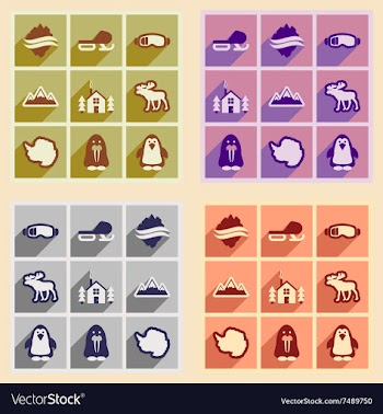 Set of flat web icons with long shadow Arctic vector image