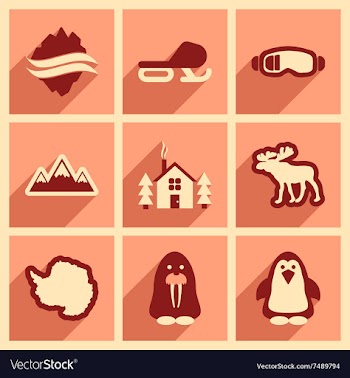 Set of flat web icons with long shadow Arctic vector image