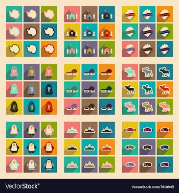 Set of flat web icons with long shadow Arctic vector image