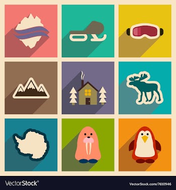 Set of flat web icons with long shadow Arctic vector image