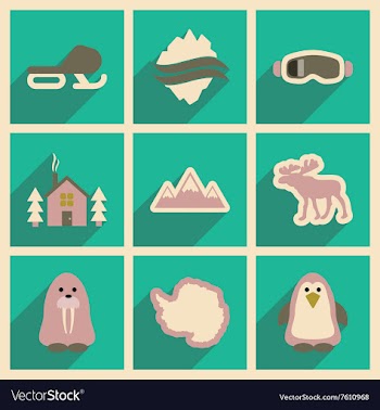 Set of flat web icons with long shadow Arctic vector image