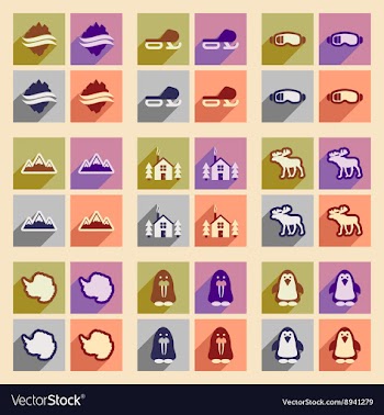 Set of flat web icons with long shadow Arctic vector image