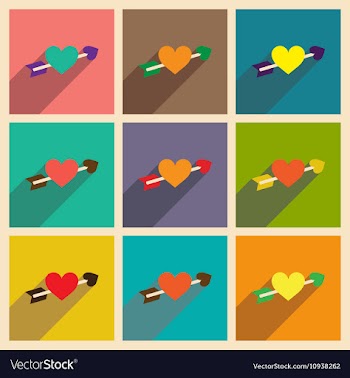 Set of flat web icons with long shadow arrow heart vector image