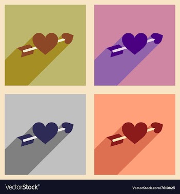 Set of flat web icons with long shadow arrow heart vector image