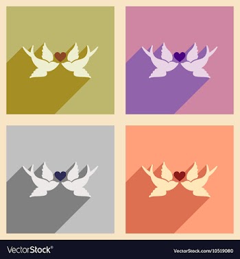 Set of flat web icons with long shadow birds heart vector image