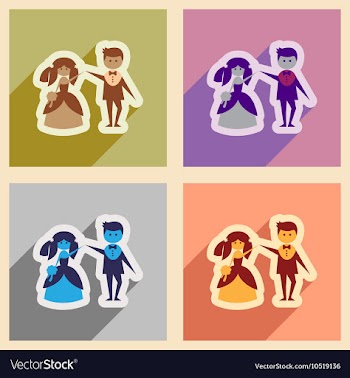 Set of flat web icons with long shadow bride and vector image