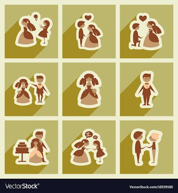 Set of flat web icons with long shadow bride and vector image