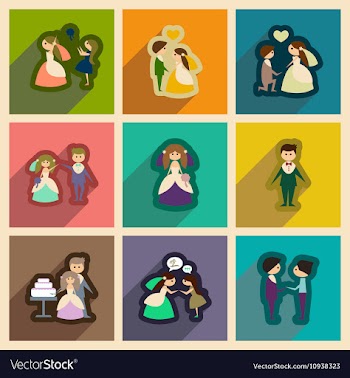 Set of flat web icons with long shadow bride and vector image