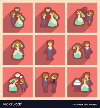 Set of flat web icons with long shadow bride and vector image