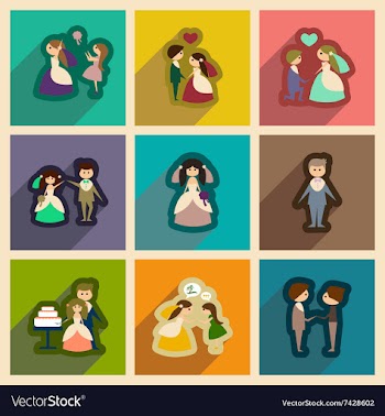 Set of flat web icons with long shadow bride and vector image
