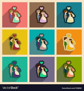 Set of flat web icons with long shadow bride and vector image