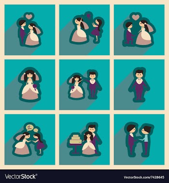 Set of flat web icons with long shadow bride and vector image