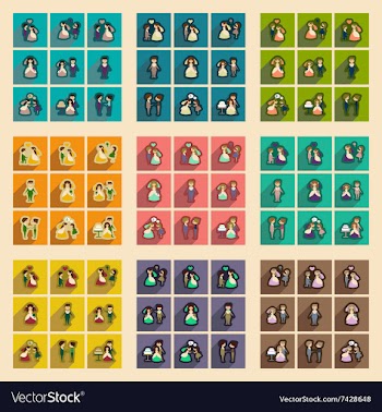 Set of flat web icons with long shadow bride and vector image