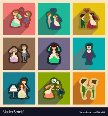 Set of flat web icons with long shadow bride and vector image