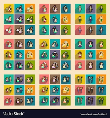 Set of flat web icons with long shadow bride and vector image