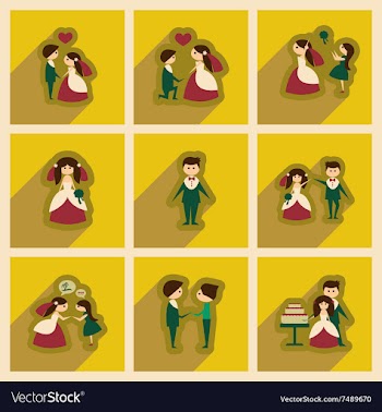 Set of flat web icons with long shadow bride and vector image