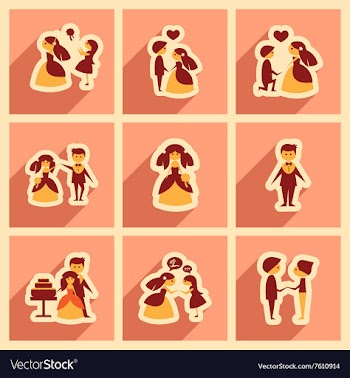 Set of flat web icons with long shadow bride and vector image