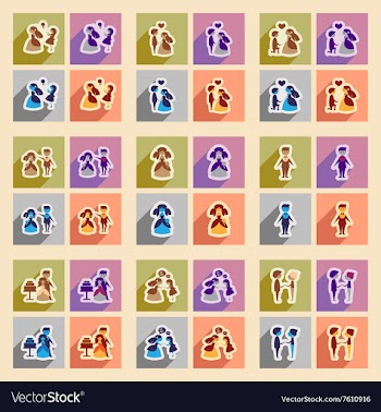 Set of flat web icons with long shadow bride and vector image