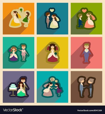 Set of flat web icons with long shadow bride and vector image