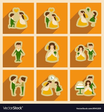 Set of flat web icons with long shadow bride and vector image