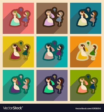 Set of flat web icons with long shadow bride vector image