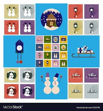 Set of flat web icons with long shadow Christmas vector image