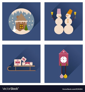 Set of flat web icons with long shadow Christmas vector image