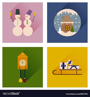 Set of flat web icons with long shadow Christmas vector image