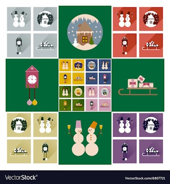 Set of flat web icons with long shadow Christmas vector image