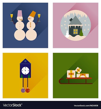Set of flat web icons with long shadow Christmas vector image