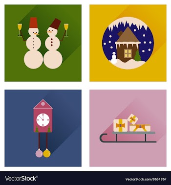 Set of flat web icons with long shadow Christmas vector image
