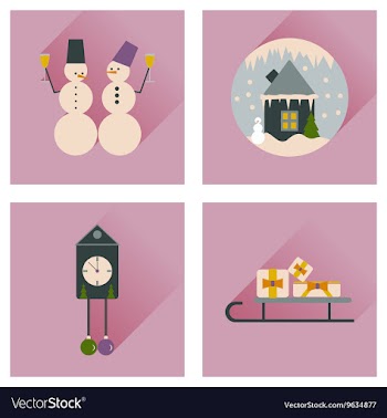 Set of flat web icons with long shadow Christmas vector image