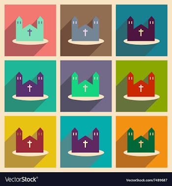Set of flat web icons with long shadow church vector image