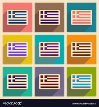 Set of flat web icons with long shadow flag Greece vector image