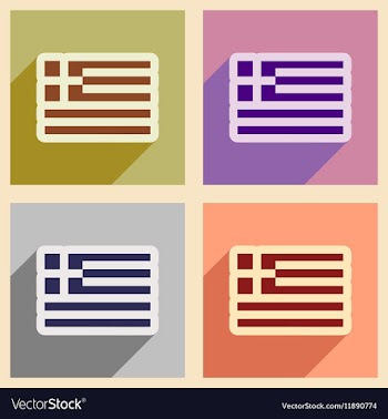 Set of flat web icons with long shadow flag Greece vector image