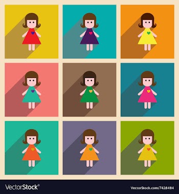 Set of flat web icons with long shadow girl vector image