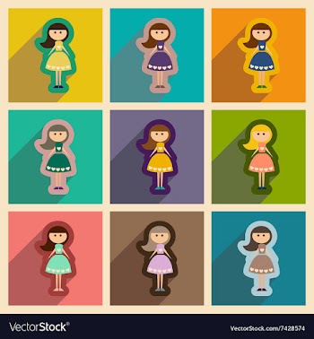 Set of flat web icons with long shadow girl vector image
