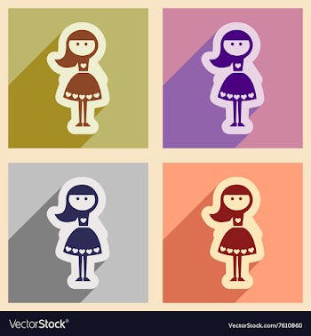 Set of flat web icons with long shadow girl vector image
